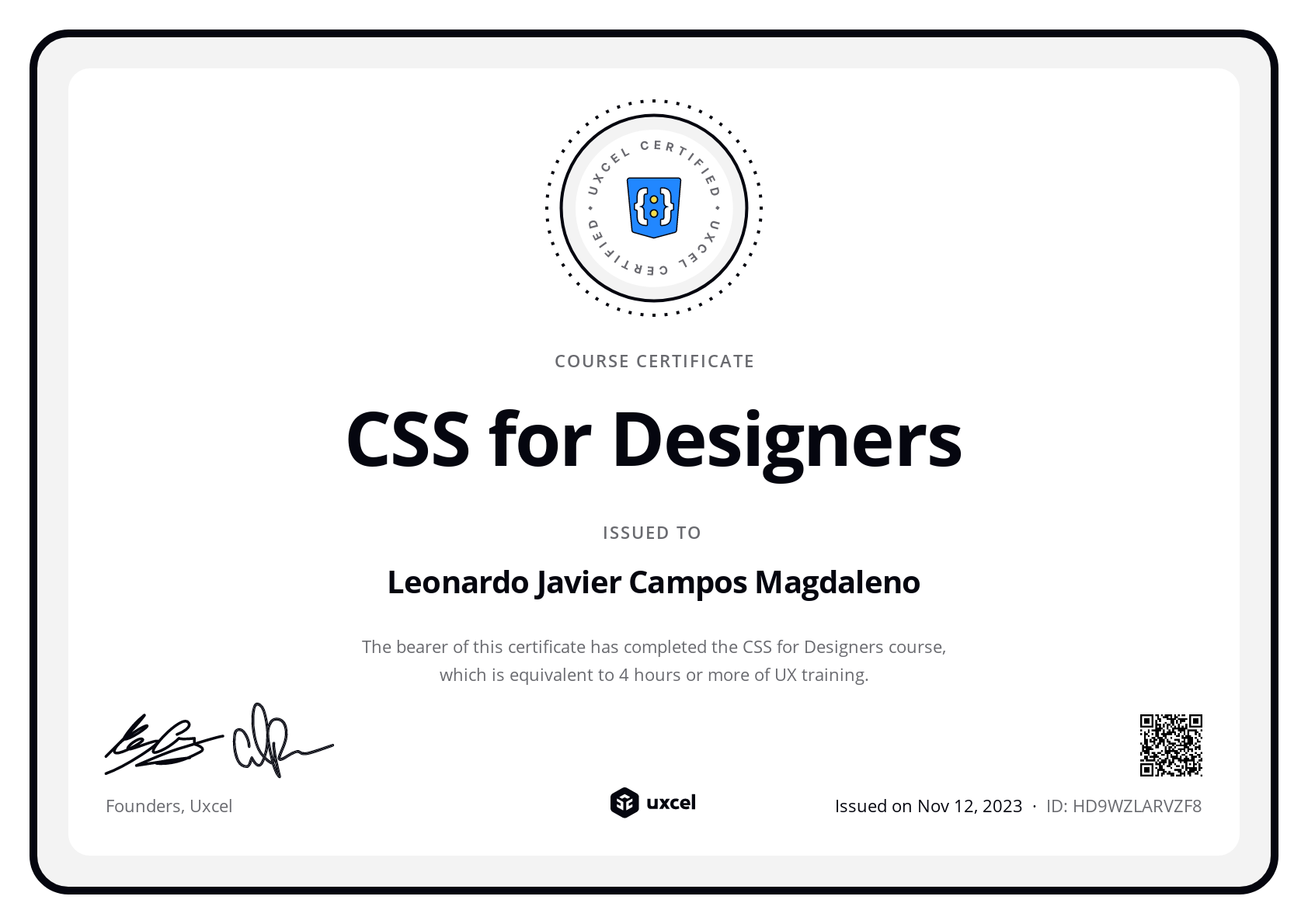 Leonardo Javier Campos Magdaleno's certificate